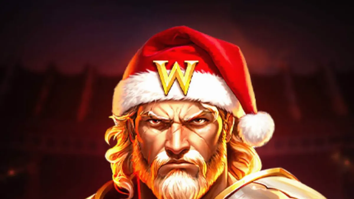 Tampilan visual slot Frosty Rage dengan tema gladiator Natal