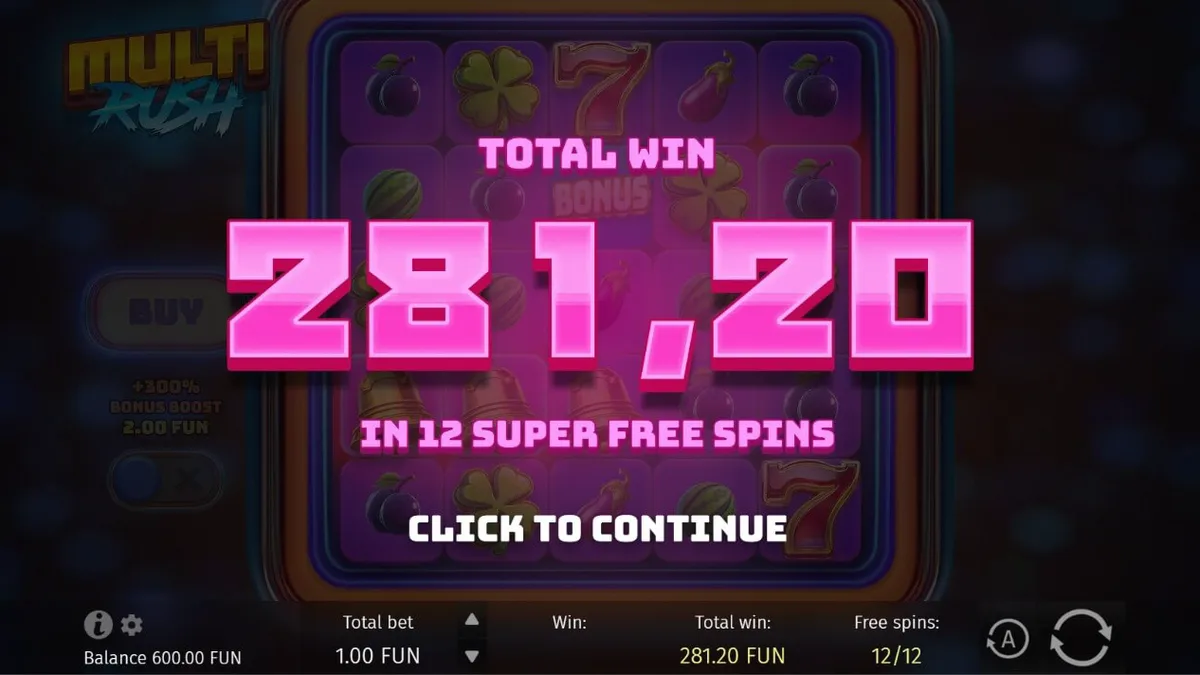 Tampilan visual neon dari permainan slot Multi Rush