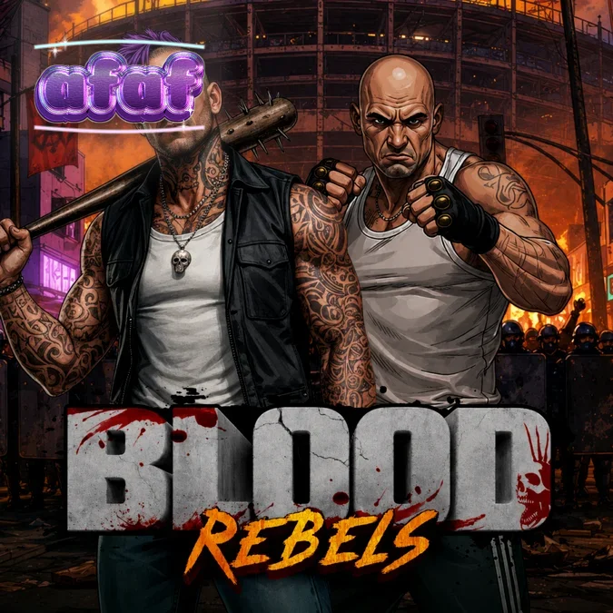 Tampilan visual slot Blood Rebels dengan tema pemberontak jalanan